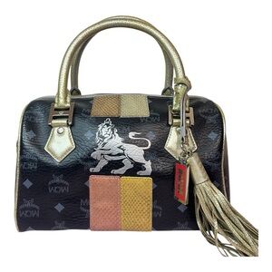 MCM Black Princess Lion Boston Bag